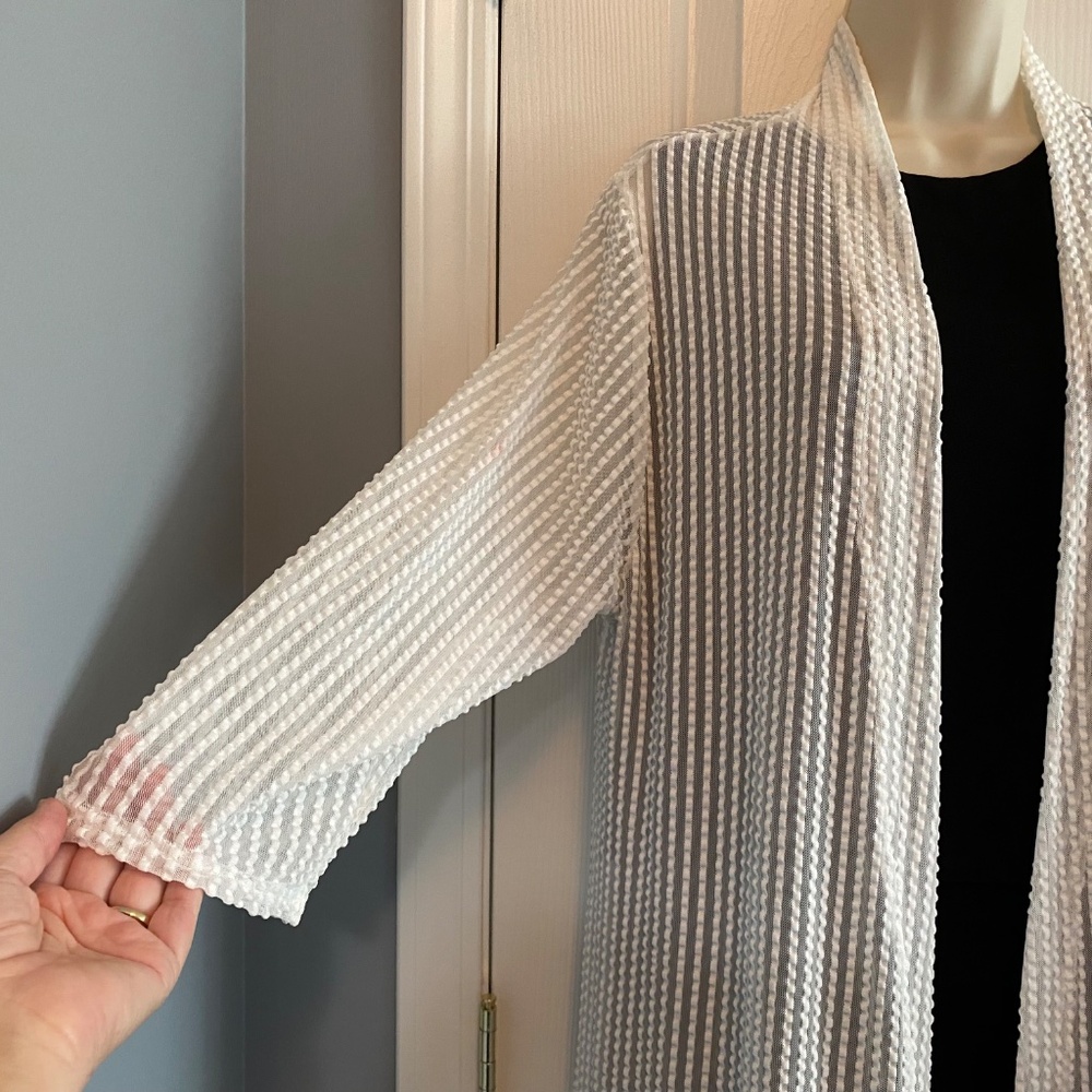 BUY 2 ITEMS & GET 1 FREE: Moccine White Semi Sheer Long Cardigan Sz L - Picture 3 of 9